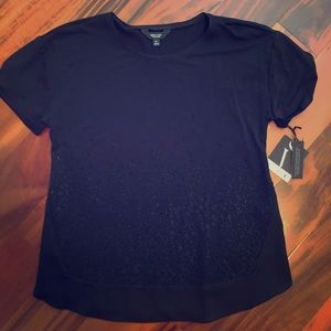 Simply Vera Vera Wang Womens Round Neck Short Sleeve Beaded Blouse Black Medium